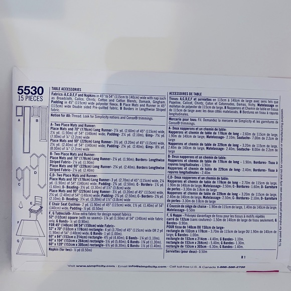 Simplicity Pattern 5530 -Table Top Accessories & Chair Pad - Picture 3 of 5